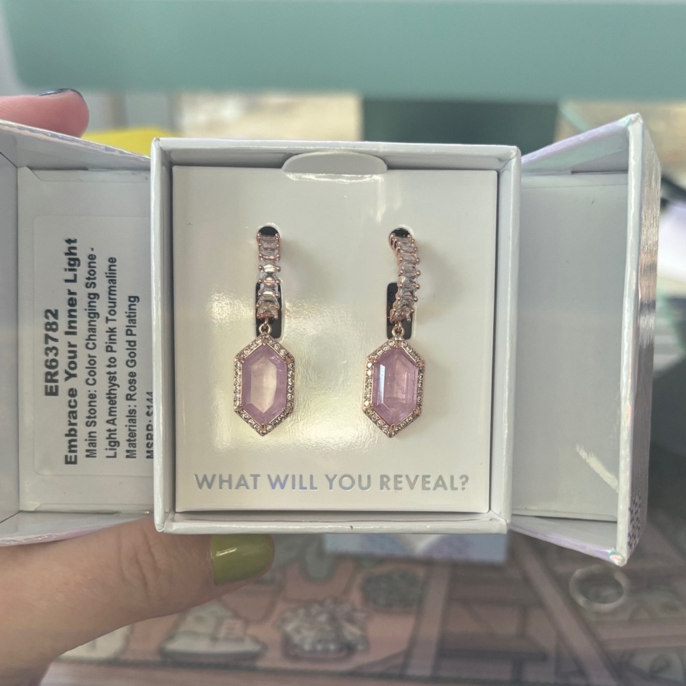Rose Gold Hexagon Pink Earrings